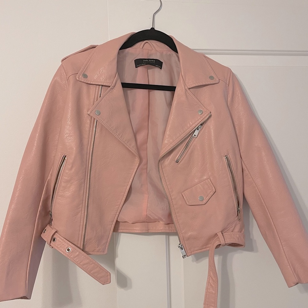 Pastel pink ZARA leather motorcycle jacket MEDIUM NEW